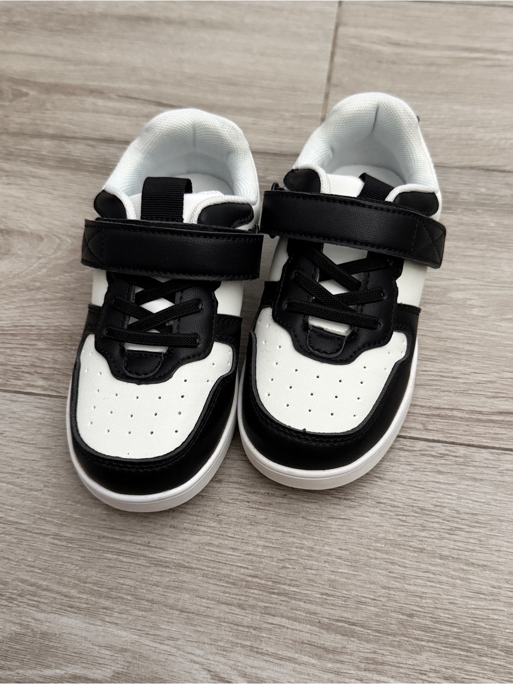 Kids Black & White Sneaker with Hook-and-Loop Closure